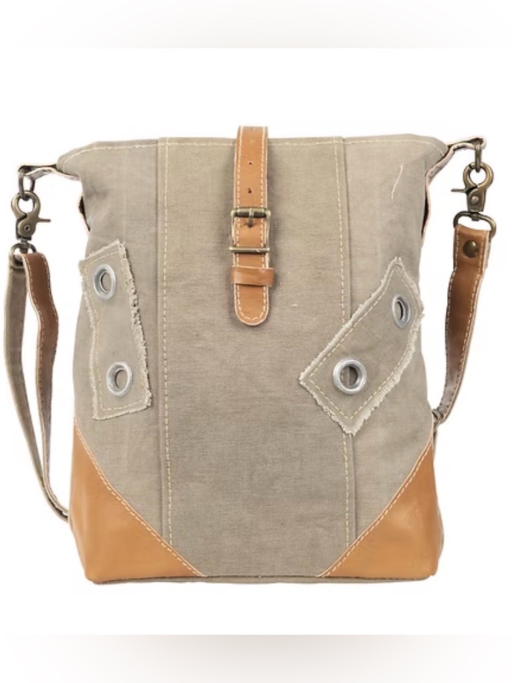 NWT! CLEA RAY Canvas Crossbody Bag with Tan Leather Trim